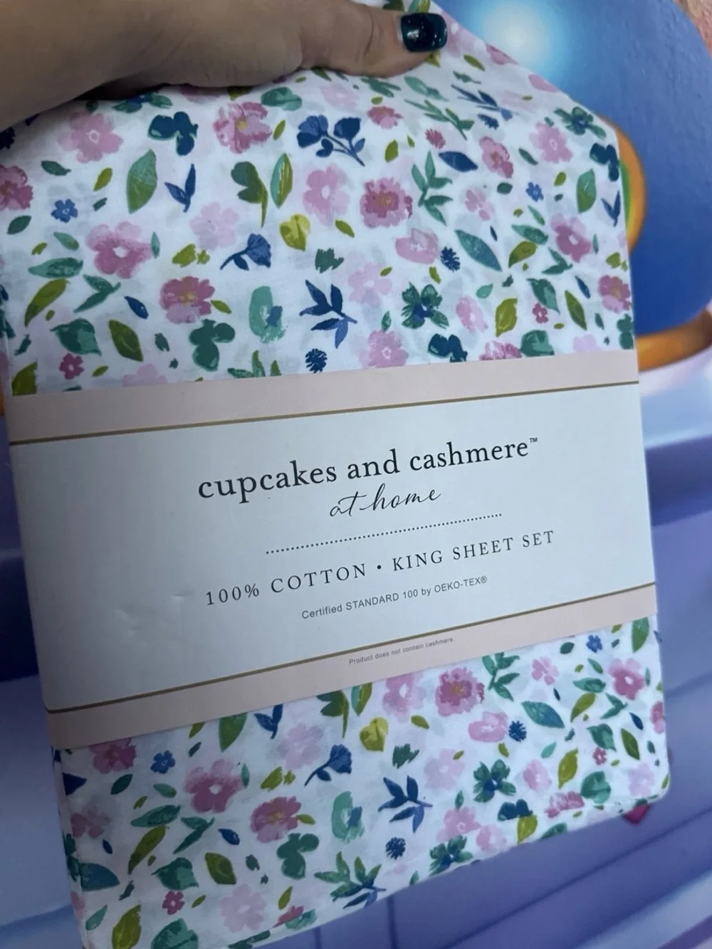 cupcakes & cashmere Floral 100 % Cotton King Sheet Set – Pink, Green & Blue